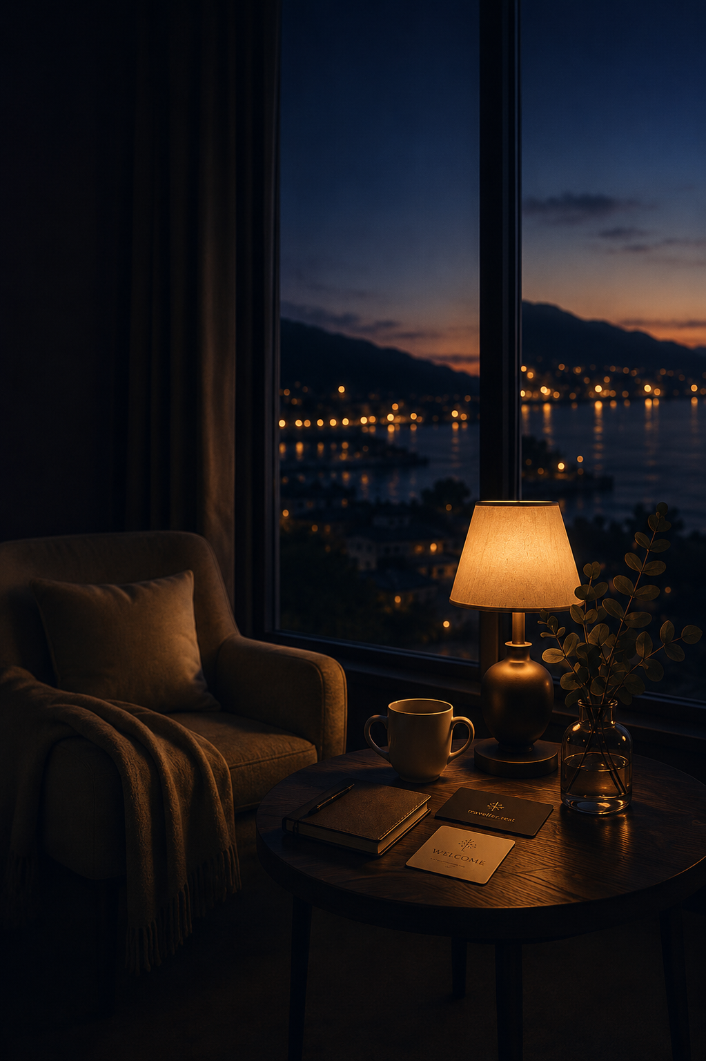 Cozy hotel room at dusk